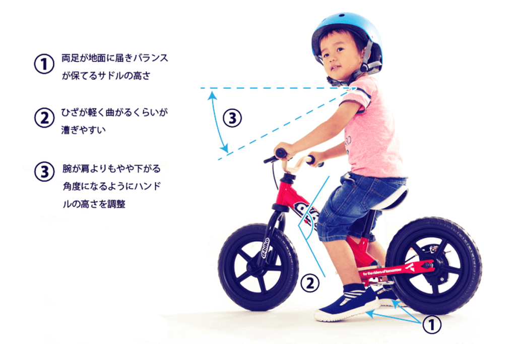 キックバイクののりやすいセッティングの説明図